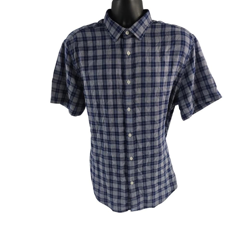 UNTUCKIT Mens XL‎ Slim Fit Blue Plaid Short Sleeve Button Down Shirt